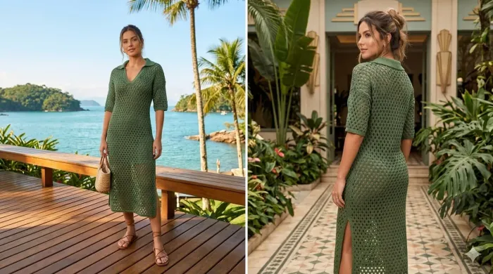 Vestido Midi Crochê Premium + Forro Incluso |