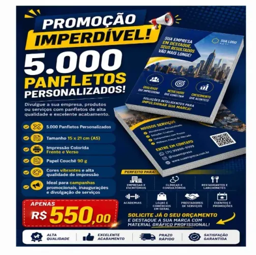 5000 panfletos frente e verso couche 90 gramas