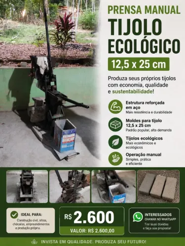 PRENSA MANUAL PARA TIJOLO ECOLÓGICO 12,5 x 25 cm