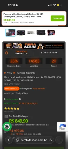Placa de vídeo AMD rx 580 8 gb