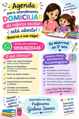 Reforço escolar em domicílio.