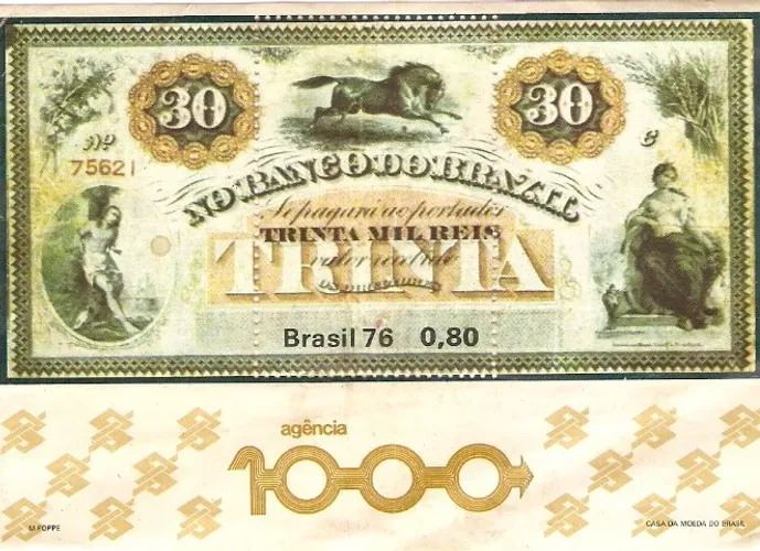 Selo comemorativo Correios da 1000ª agência do Banco do Brasil