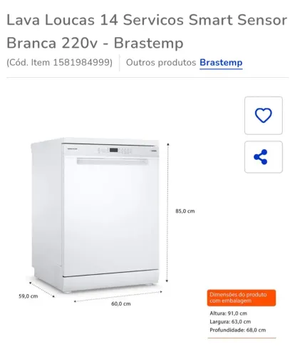 Lava Louças 14 Serviços Smart Sensor Branca 220v - Brastemp - Nova! Na caixa lacrada!