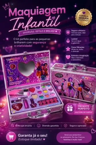 ? Kit de Maquiagem Infantil Completo - Maleta Brilhante