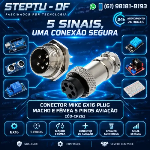 Conector Mike Gx16 Plug Macho E Fêmea 5 Pinos Aviação Arduino Automação COD-CP263