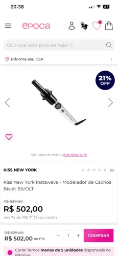 MODELADOR DE CACHOS BV NOVO SEM USO NA GARANTIA DO FABRICANTE!!