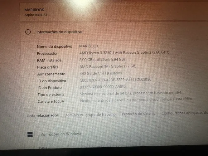 Notebook Acer Aspire 3 (Ryzen 3 / 8GB RAM / Híbrido: SSD + 1TB HD) - Ótimo Estado!
