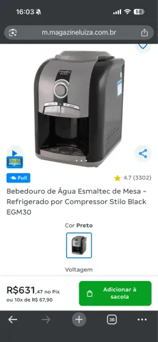 Bebedouro Refrigerado PRA SAIR RÁPIDO