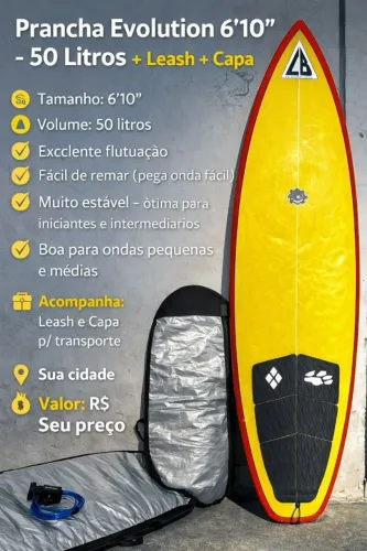 Prancha Evolution 6´10"  + Leash  + Capa (Semi novo) 