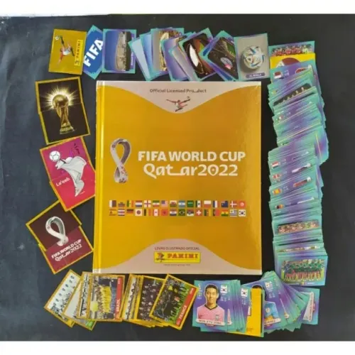 Album capa dura dourada copa Qatar 2022 com todas as figurinhas sem colar + legends