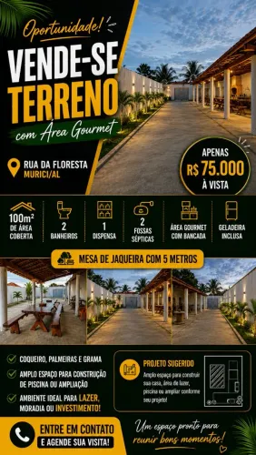 Terreno fica localizado na rua da floresta em Murici