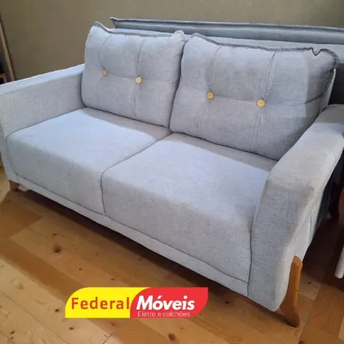 Sofá OFF WHITE 1,70m Pés Madeira Tecido Linho TEMOS CREDIÁRIO