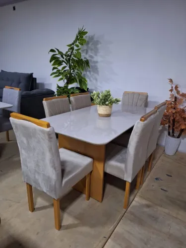 Mesa de Jantar Isis elegante com 6 cadeiras 1.60x90m