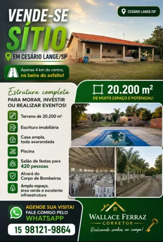 Vendo sítio 20200M² em cesário Lange sp .