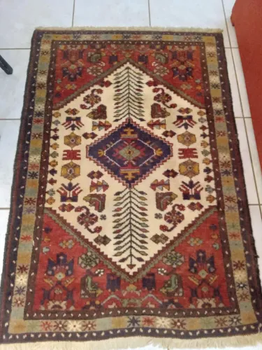 Tapete persa original Hamadan 1,45 x 0,99 100% lã feito a mão Iran Vintage