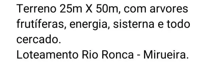 Terreno 25m X 50m