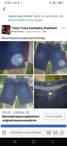 Estou vendo una bermuda da quiksilver tamanho 56