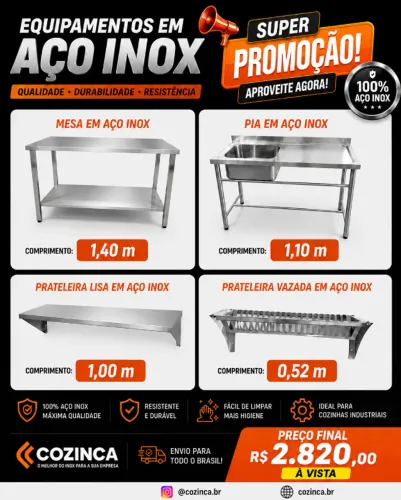 KIT EQUIPAMENTOS EM AÇO INOX