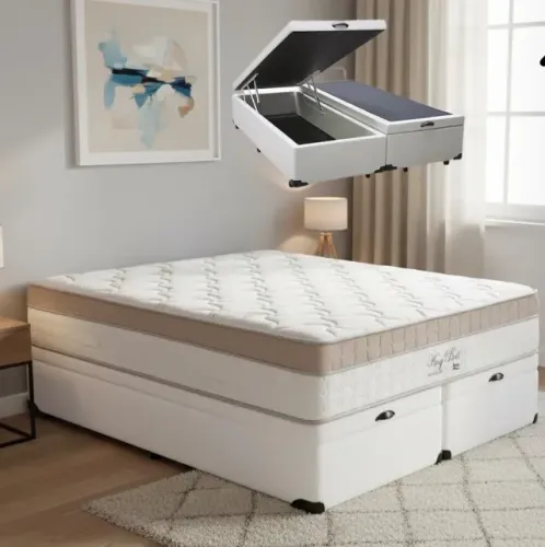 Colchão Queen Bellagio D28 28 cm + Base Box Baú Branca