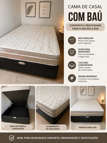 Cama de casal com baú + colchão
