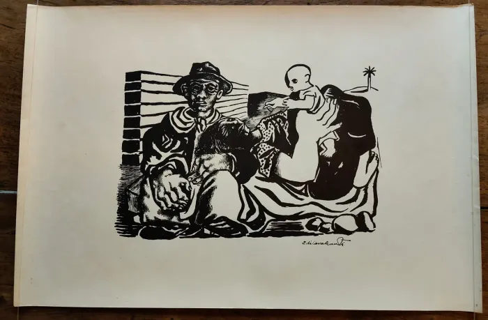 Edi Cavalcanti - Gravura impressa CASAL DE RETIRANTES