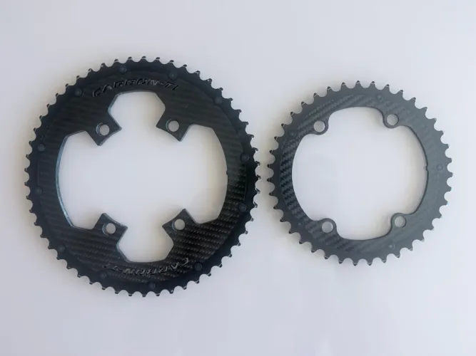 Coroas CARBON-TI X-CarboRing Evo 53/39 4 Furos BCD 110 assimétrico 152g