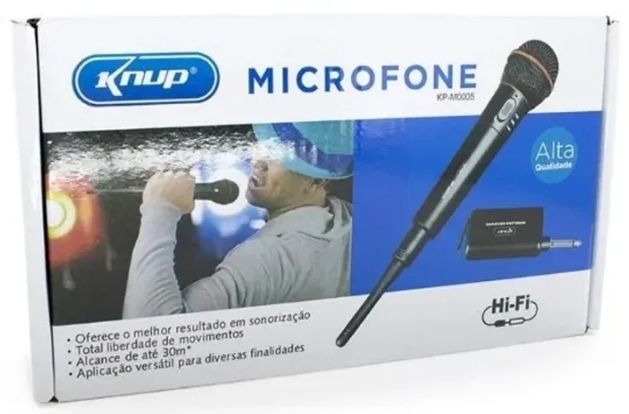 Microfone sem e com  Fio Knup Preto Kp-m0005 Vhf 