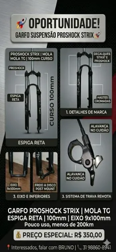 Garfo Suspensão Proshock Strix Mola Tg Over Eixo 9x100<br><br>100mm