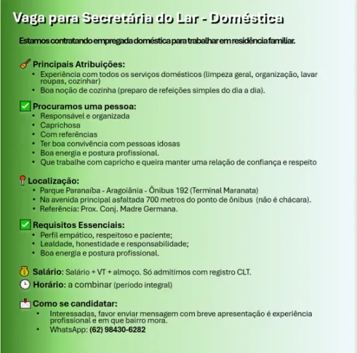 Secretaria do Lar / Domestica