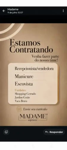 Consultor(a) de Vendas - Madame Express | Goiânia | Shopping Cerrado
