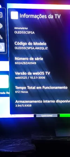 TV C5 LG OLED 55 APENAS 612 HORAS