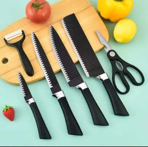 Kit de facas de cozinha em inox, 6 peças com descascador