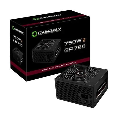Fonte Real Gamemax GP750 de 750W 80 Plus + Pfc Ativo na caixa.