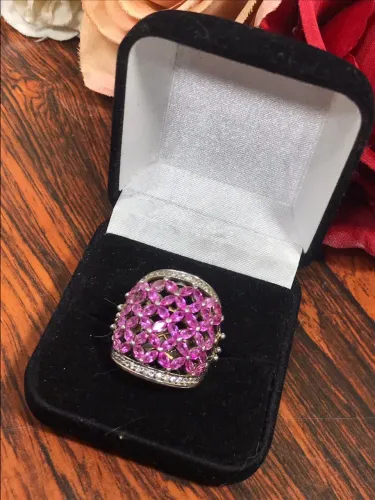 Anel de Prata com Pedra Safira Rosa