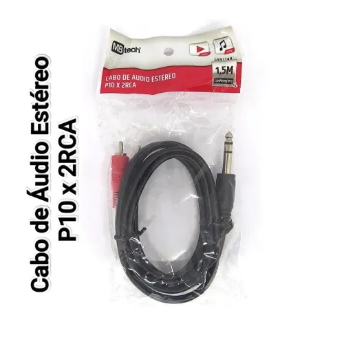 Cabo de Áudio P10 x 2Rca Estéreo Mbtech 1,5m Novo