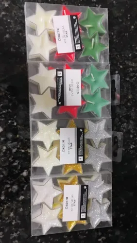 4 caixas com 6 velas em formato de estrela, para Natal e Ano-Novo.