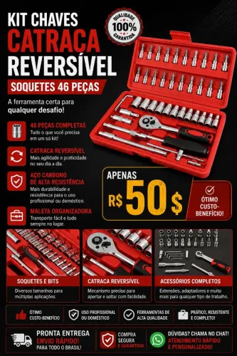 KIT CHAVES CATRACA REVERSÍVEL - 46 PEÇAS