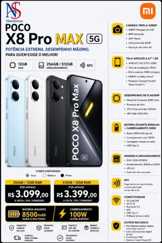 Xiaomi Poco X8 Pro Max 5G 12GB/512GB Preto Dual SIM Lacrado Entregamos Branco Preto Azul