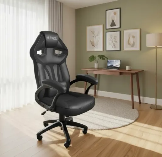 Cadeira Gamer Ergonômica Apoio Lombar Ajustável Preta Bright