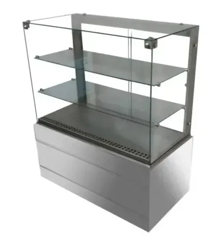 balcão vitrine em inox e vidro