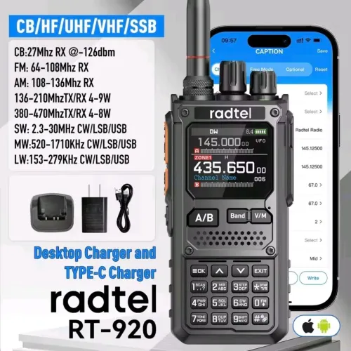 Kit Completo Rádio Radtel RT-920 UHF VHF AM FM USB CW SW LW MW Rx Tx +6 Antenas Extras etc