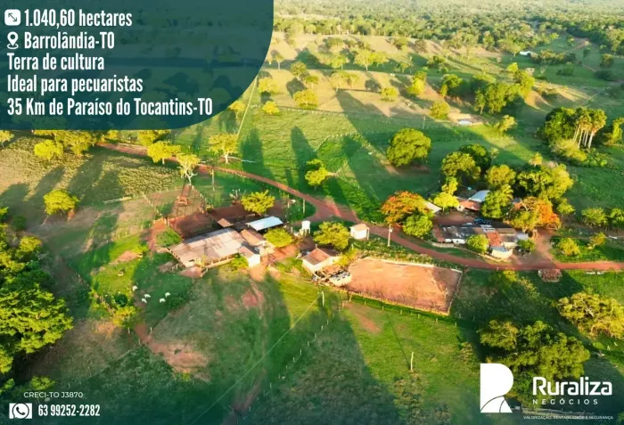 1.040 HA | PECUÁRIA ESTRUTURADA | TERRA DE CULTURA | PARAÍSO  TO