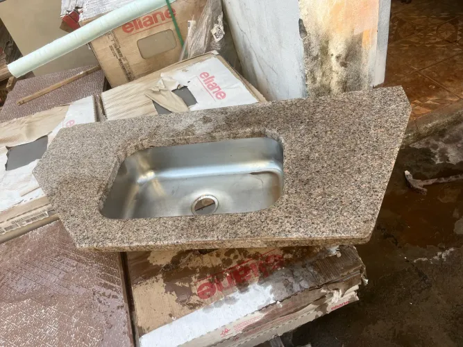 Pia de granito com Cuba inox para cozinha ou churrasqueira