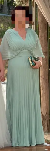 Vestido Longo de Festa Plissado Verde Menta
