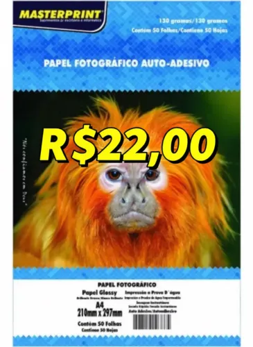 Papel Fotográfico Auto-Adesivo 130g/m2 Masterprint pacote com 50 Folhas