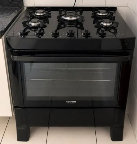 Fogão semi novo Mesa de vidro preto 5 Bocas