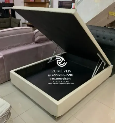 Cama box Baú Casal 1.38x1.88 Inteiriço Blindado com Pistão a Gás | Garantia Inclusa