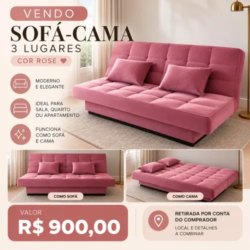 Sofá-cama rosa 3 lugares