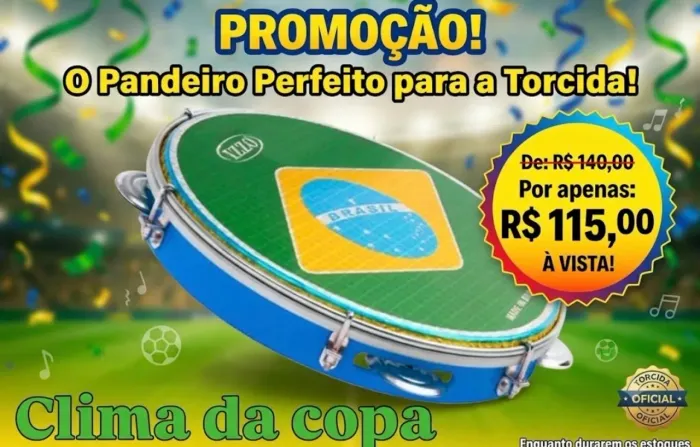 Pandeiro Azul Izzo 10 C/pele Bandeira Brasil