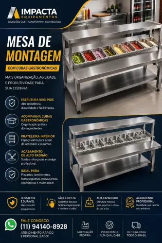Mesa inox Com condimentador para montagem de lanches 